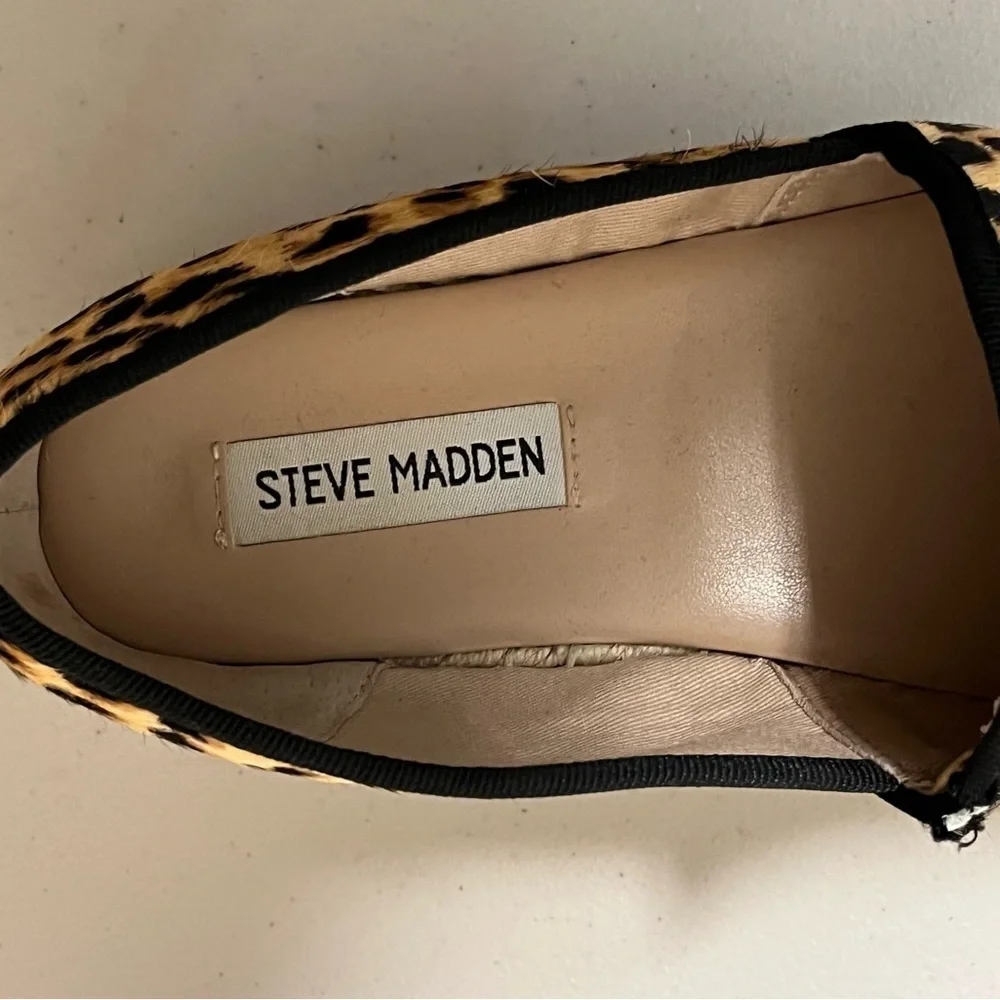 Steve Madden Alexia Leopard Print Calf Hair Platform Espadrille Flat size 9.5M